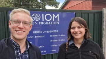 Dr. Micinski and Victoria Markiewicz meet with the International Organization for Migration at their office in Harare, Zimbabwe.